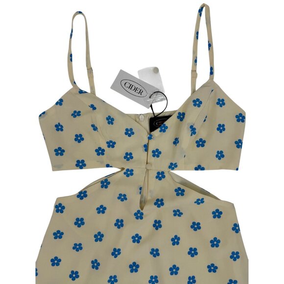NWT Cider Floral Cutout & Keyhole Cream & Blue Boho Cottagecore Mini Dress - Picture 4 of 16